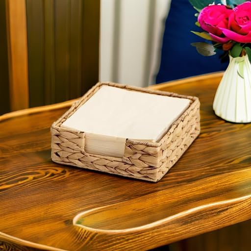 StorageWorks Water Hyacinth Guest Towel Holder for Bathroom, Wicker Napkins Baskets for Dinning Room, Rattan Napkin Holders for Tables, 7 ½"L x 7 ½"W x 2 ¾"H, 1 Pack