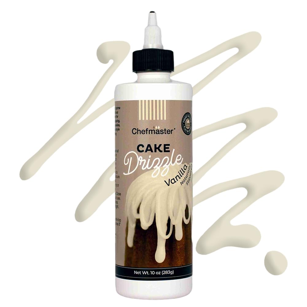 Vanilla-Flavored Cake Drizzle by Chefmaster, Edible Cake Drip Frosting for Decorating, Drip for Cakes, Cupcakes, Cookies, Donuts, 10 oz