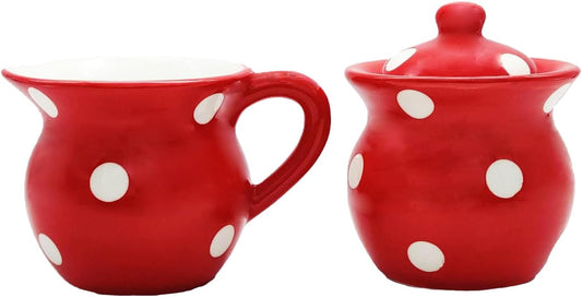 ACK Ceramic Cream and Sugar Set (Red Polka Dot)