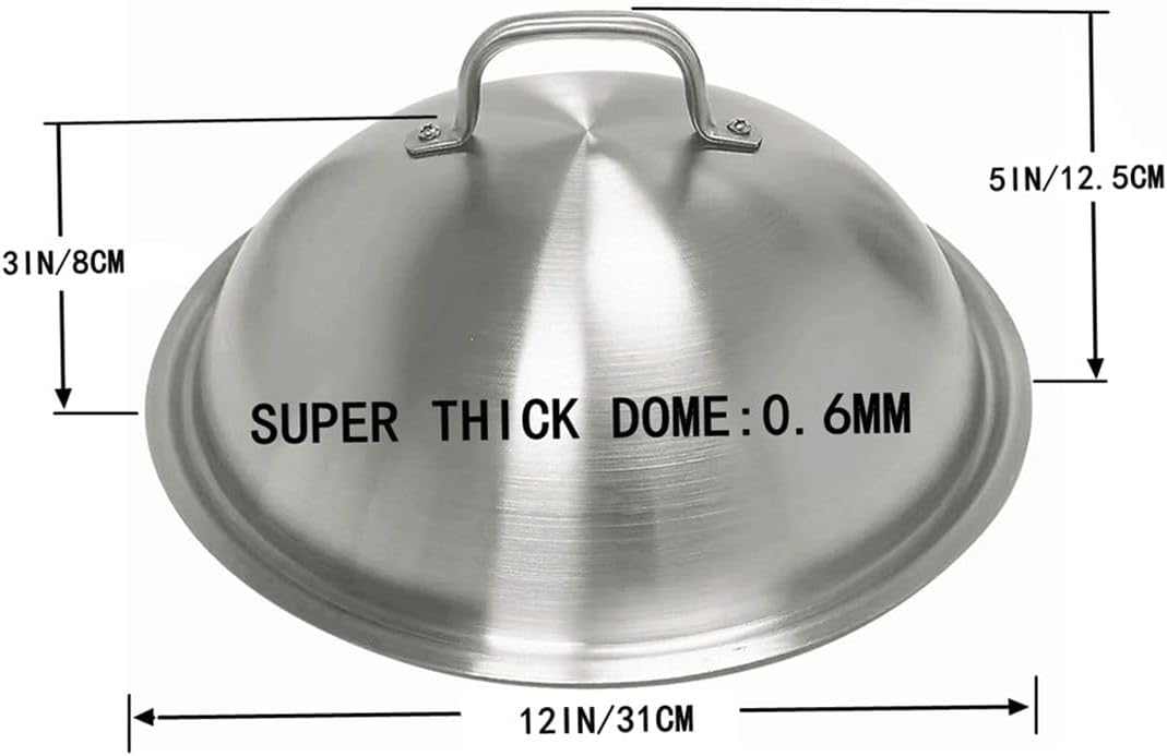 Griddle Accessories Pot Wok Lids - Heavy Duty 12 Inch Round Basting Cover - Stainless Steel - Cheese Melting Dome and Steaming Cover - Best for Use in Flat Top Grill Cooking Indoor Outdoor- 2 Domes