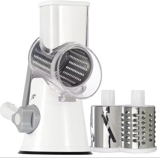 Rotary Cheese Grater Hand Crank with handle - Upgraded strong suction, changeable blades, handheld kitchen aid 3-in-1 Cheese Shredder. Kitchen Rotary Grater Slicer for Fruit, Vegetables, Nuts