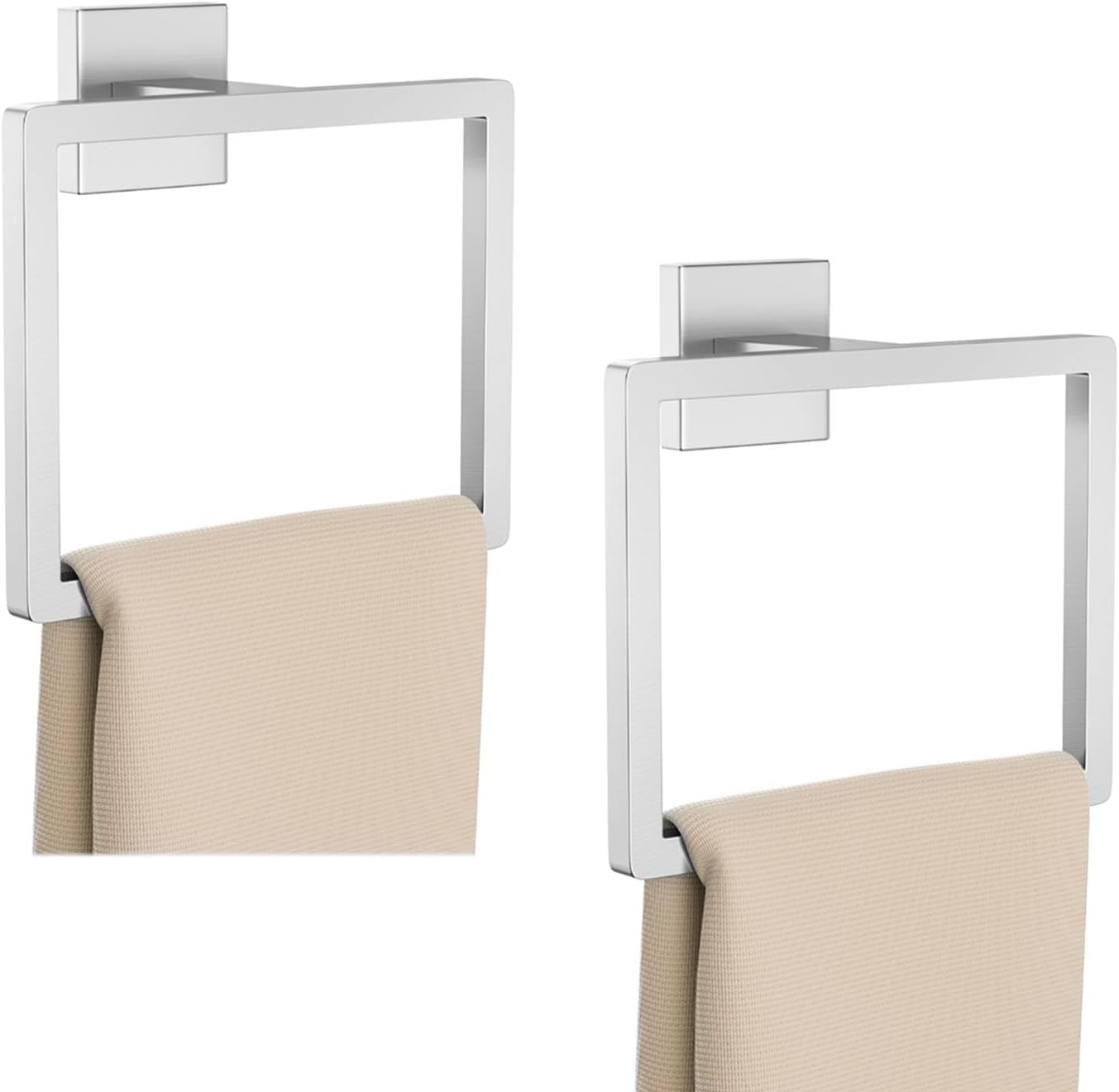 2-Piece Brushed Nickel Square Towel Ring,Modern Hand Towel Holder for Bathroom,SUS304 Stainless Steel Towel Hangers Wall-Mounted