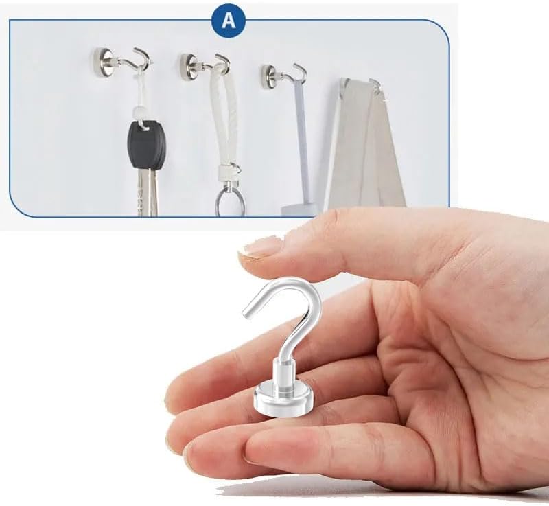Heavy Duty Magnetic Hooks 5/8" Magnetic Base,25lbs Vertical Pull Force-32Pack Super Strong Rare Earth Magnet Hook,Strong Cruise Hook for Hanging,Magnetic Hanger for Cabins,Grill,Kitchen