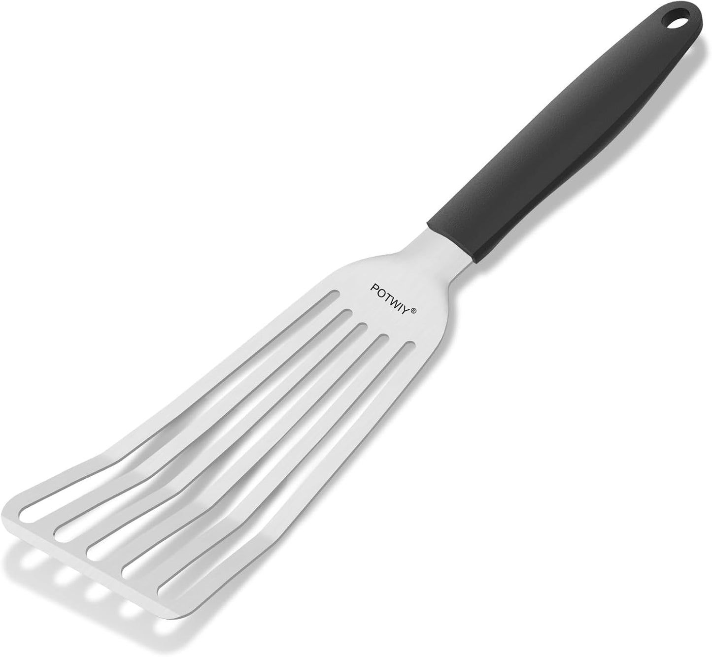 Fish Spatula Stainless Steel, Slotted Turner with Silicone Handle and Curved Blade, Metal Spatula for Cast Iron Skillet, Kitchen Cooking Flipper for Fish, Egg and Burger, 11.7 Inch