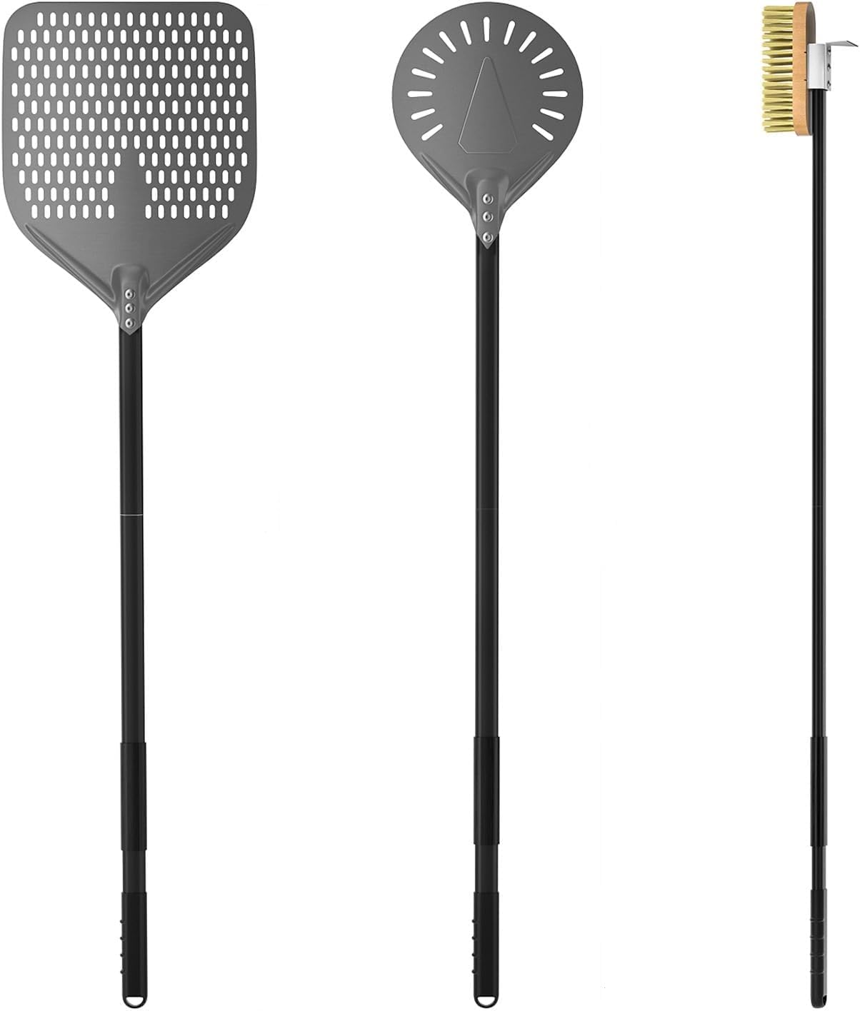 G.a HOMEFAVOR 3-Piece Pizza Oven Accessories, 12" × 15" Perforated Pizza Peel, 9" Round Turning Peel, Pizza Oven Cleaning Brush, Pizza Kit for Professional Chef or Pizza Lover