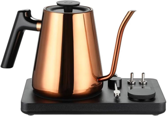 DJ Electric Gooseneck Kettle for Pour Over Coffee & Tea - Water Boiler - Turntable Design - Quick Heating & Temperature Control - Copper