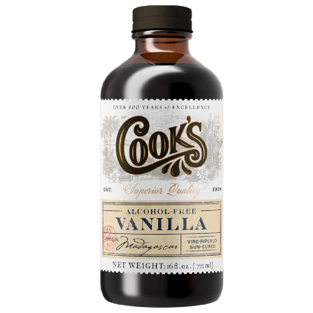Cook's, Alcohol Free Pure Vanilla Flavoring, for Cooking, Baking, Desserts, Madagascar Vanilla Non-Alcoholic Extract Alternative, 16oz