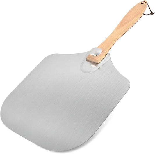Luvan Aluminum Metal Pizza Peel with Foldable Wooden Handle,12x14 Inch Aluminum Pizza Peel,Pizza Paddle Foldable Pizza Spatula Paddle for Oven,Baking Homemade Bread