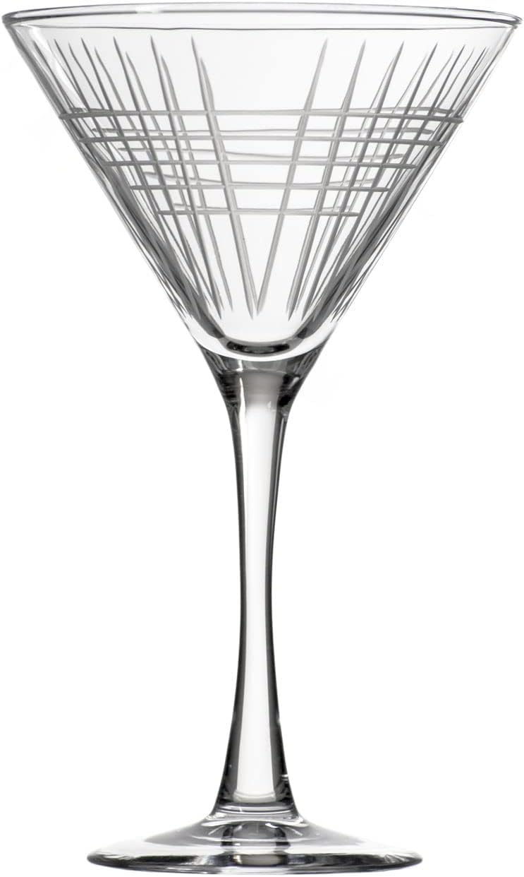 Rolf Glass Matchstick Martini Glass - Set of 4 Stemmed 10 Ounce Martini Glasses - Lead-Free Glass - Diamond-Wheel Engraved Cocktail Glasses - US Made