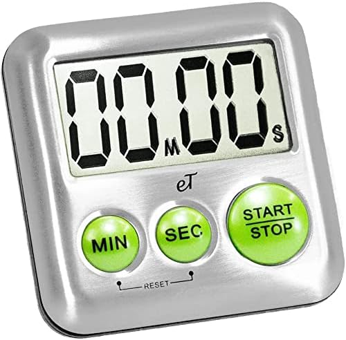 Elegant Digital Kitchen Timer Stainless Steel - Lime - Strong Magnetic Back - Kickstand - Loud Alarm - Large Display - Auto Memory - Auto Shut-Off - Model eT-25 (Lime 6-Pack) by eTradewinds