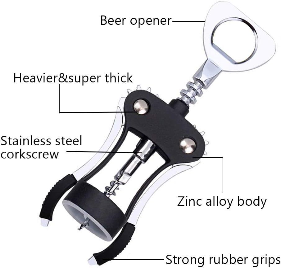 Foho Wine Opener, Multifunctional Wing Corkscrew Wine Bottle Opener for all Cork Stoppered and Beer Cap Bottles, Luxury Waiter Corkscrew with Stopper Set for Wine Enthusiast, Waiters - Black