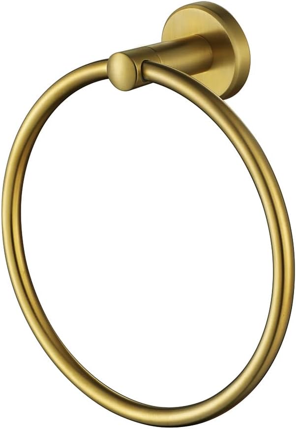 JQK Towel Ring Brass Gold, 304 Stainless Steel Hand Towel Holder for Bathroom, Brushed Gold Wall Mount, TR130-BG