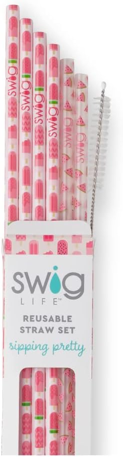 Swig Life Reusable Straws Melon Pop + Watermelon Tall Straw Set & Cleaning Brush, Each Straw is 10.25 inch Long (Fits Swig Life 20oz Tumblers, 22oz, and 32oz Tumblers)