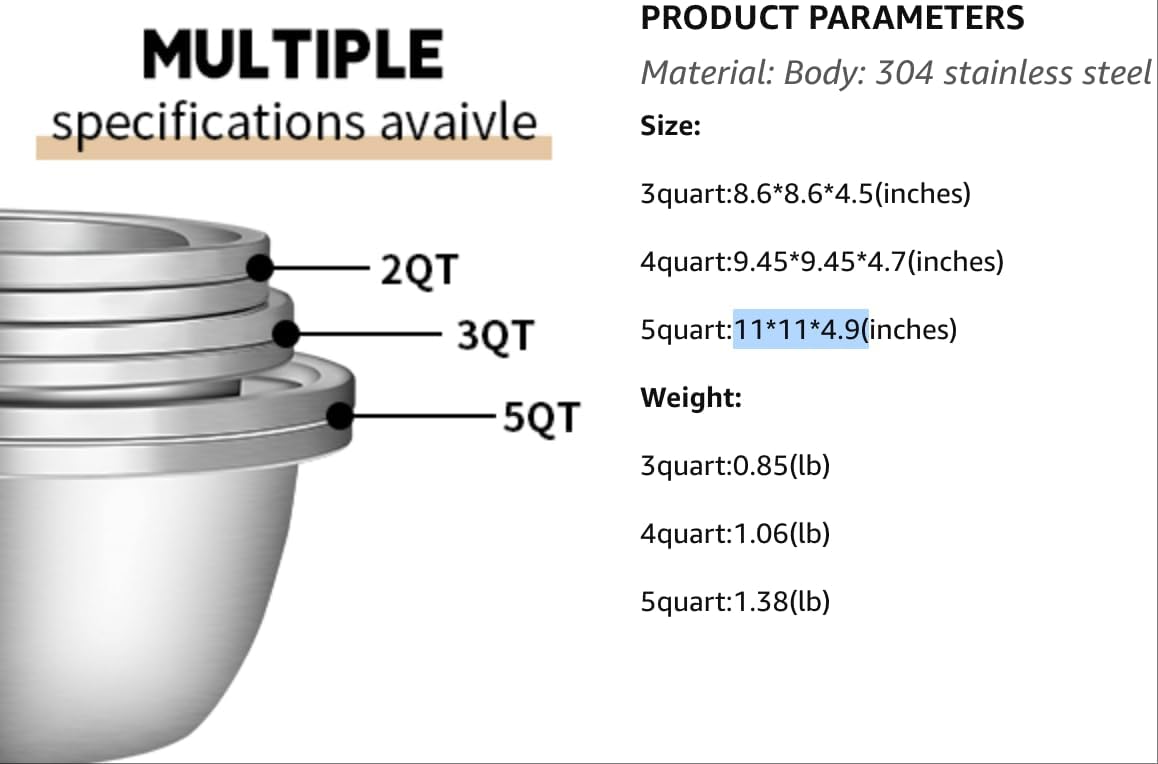 304 Stainless Steel Rice Strainer - Microporous ColanderBeans Washer Strainers And Colanders - Washing Bowl for Fruit Washing Bowl With Strainer (3.5QT)