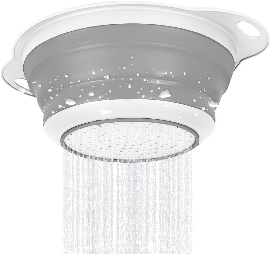 QiMH Collapsible Colander and Strainer Set of 3-2 PC 4 Quart(1 gal) and 1 PC 2 Quart(0.5 gal) - BPA Free & Dishwasher-safe Silicone Kitchen Foldable Strainer for Pasta, Veggies