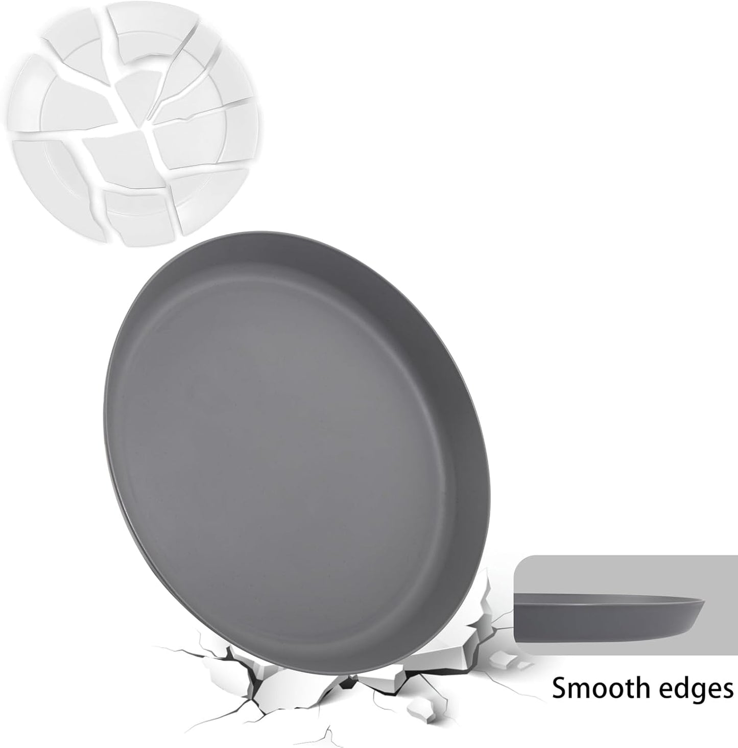 18pcs Dark Grey Wheat Straw Plate Set - Unbreakable Deep Dinner and Lightweight Salad Plates for Camping, Kitchen, Picnics