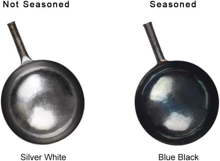臻三环 ZhenSanHuan Chinese Hand Hammered Iron Woks and Stir Fry Pans, Non-stick, No Coating, Carbon Steel Pow (30CM, Silver-Not Seasoned)