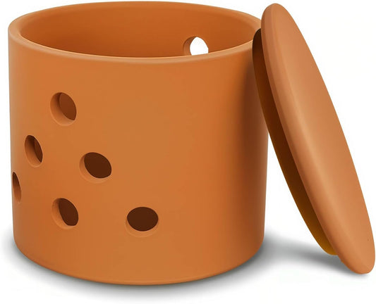 LEEPENK Terracotta Garlic Keeper,Vented Clay Garlic Storage Container Saver with Lid and 12 Air Vent,Reserve for Garlic, Onion, Lemon, Patato or Ginger