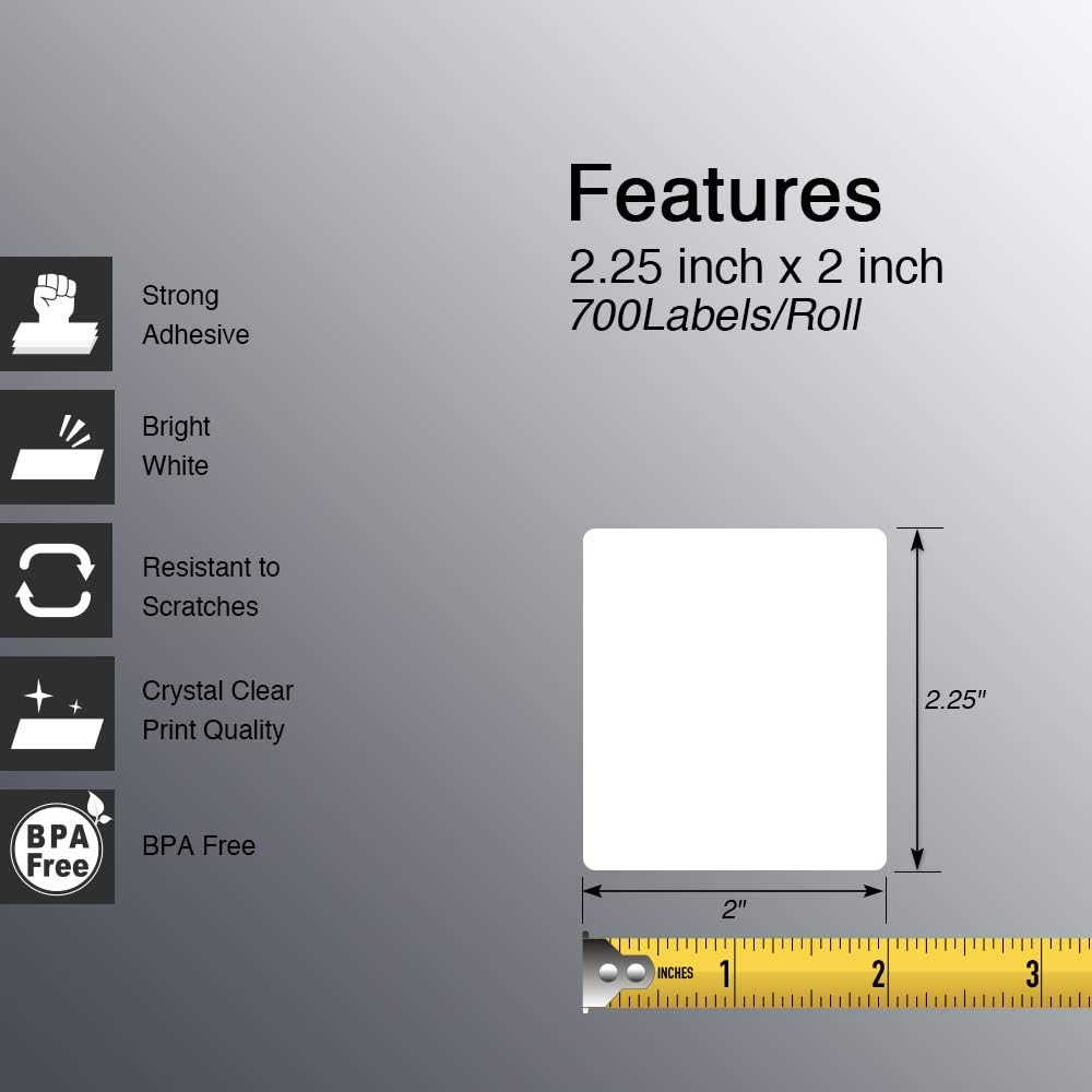 BETCKEY - 2.25" x 2" (57 mm x 51 mm) UPC Barcode & Address Labels Compatible with Zebra & Rollo Label Printer,Premium Adhesive & Perforated [10 Rolls, 7000 Labels]