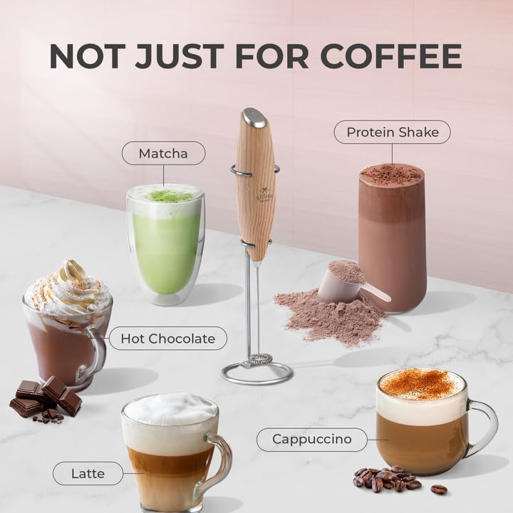 Zulay Kitchen Powerful Milk Frother Wand With 4 AA Duracell Batteries - Ultra Fast Handheld Drink Mixer - Electric Whisk Foam Maker for Coffee, Lattes, Cappuccino, Matcha & Creamer -