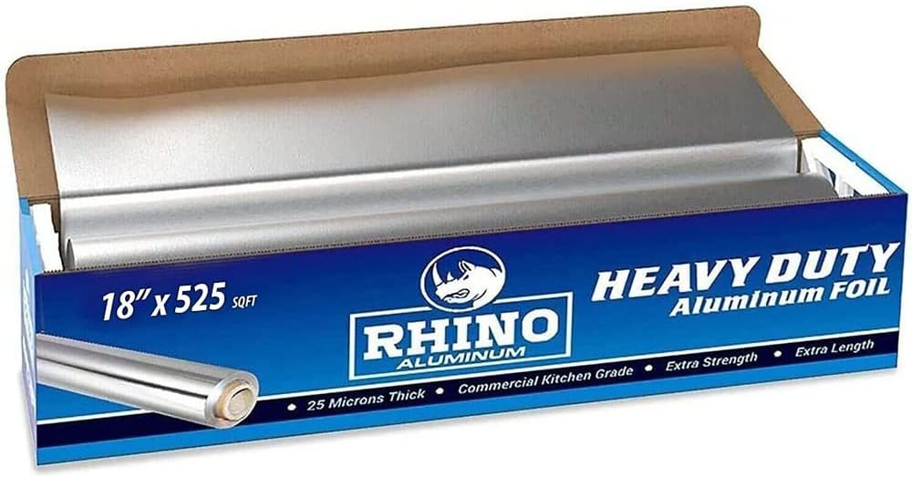 Rhino Aluminum Heavy Duty Aluminum Foil - 18 x 525 sf Roll, 25 Microns Thick - Commercial Grade & Extra Thick, Strong Enough for Food Service Industry (Pack of 1)
