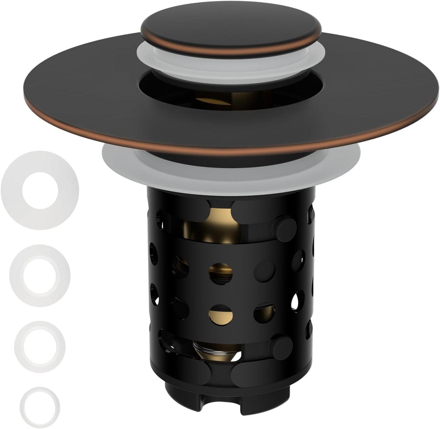 Universal Bathroom Sink Stopper Hair Catcher Upgraded with 2-Layer Detachable Filter Basket, 2PCS 4 in 1 Pop Up Drain Strainer, Anti-Clog, Odor-Block, Fit for 1.1''~2.36'' Sinks, Oil Rubbed Bronze