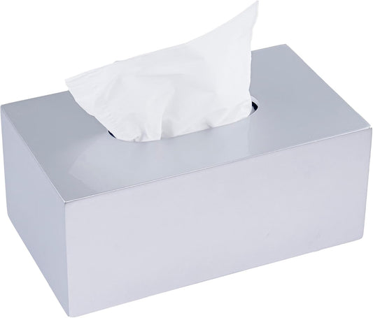 PEMAR Rectangular Lacquer Tissue Box, Handmade Rectangle Tissue Holder Decorative Napkin Dispenser Organizer Rustic Farmhouse Vintage Decor (Silver)