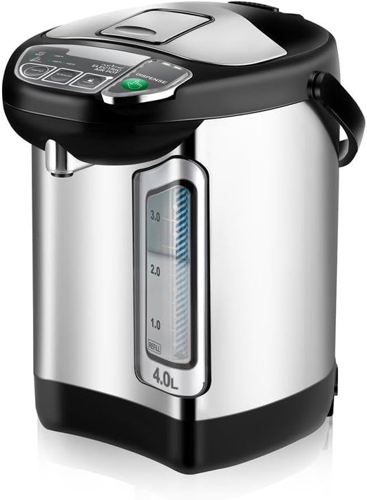 NutriChef Electric Water Boiler and Warmer - 4L/4.2Qt Stainless Steel Electric Hot Water Dispenser w/Rotating Base, Auto Shut Off, Safety Lock, Instant Heating for Coffee & Tea (NCHUB24)