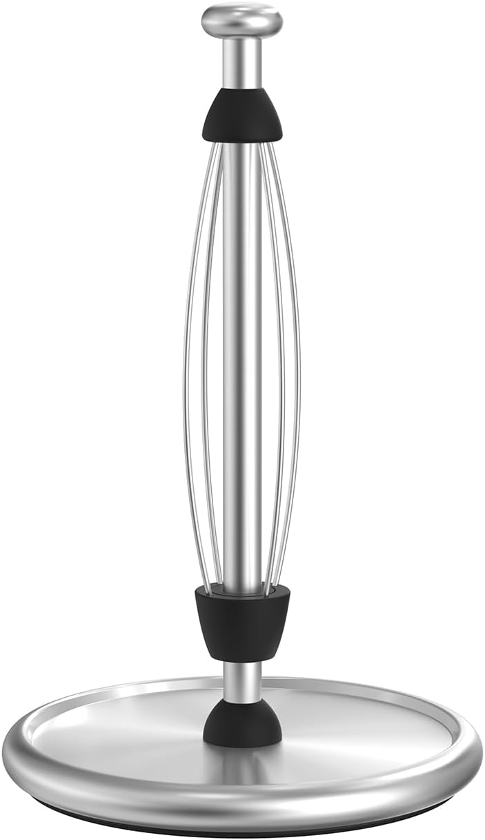 VEHHE Simply Tear Paper Towel Holder Countertop with EVA Non-Slip Pad, Damping Function Paper Towel Stand with Weighted Base for Bathroom and Kitchen (Silver)