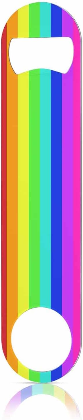 Rainbow Stripe Stainless Steel Bottle Opener Cartoon Red Yellow Green Blue Purple Colorful Stripe Flat Beer Bottle Opener Keychain for Home Kitchen Bar Restaurant Party Birthday Gift