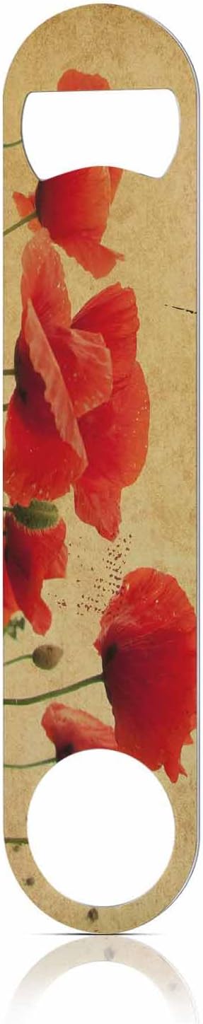 Red Poppies Flower Stainless Steel Bottle Opener Vintage Textures with Field Flower Rose Plant Nature Grass Flat Beer Bottle Opener Keychain for Home Kitchen Bar Restaurant Party Birthday Gift
