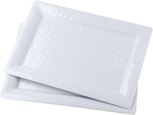 Embossed effectSet of 2 melamine rectangular serving trays/platters - White (2)