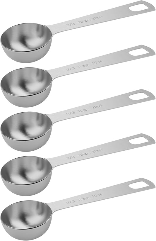 5PCS 2/3tbsp (2tsp, 10ml, 1/3oz) Single Measuring Spoon, Stainless Steel Individual Teaspoons Only