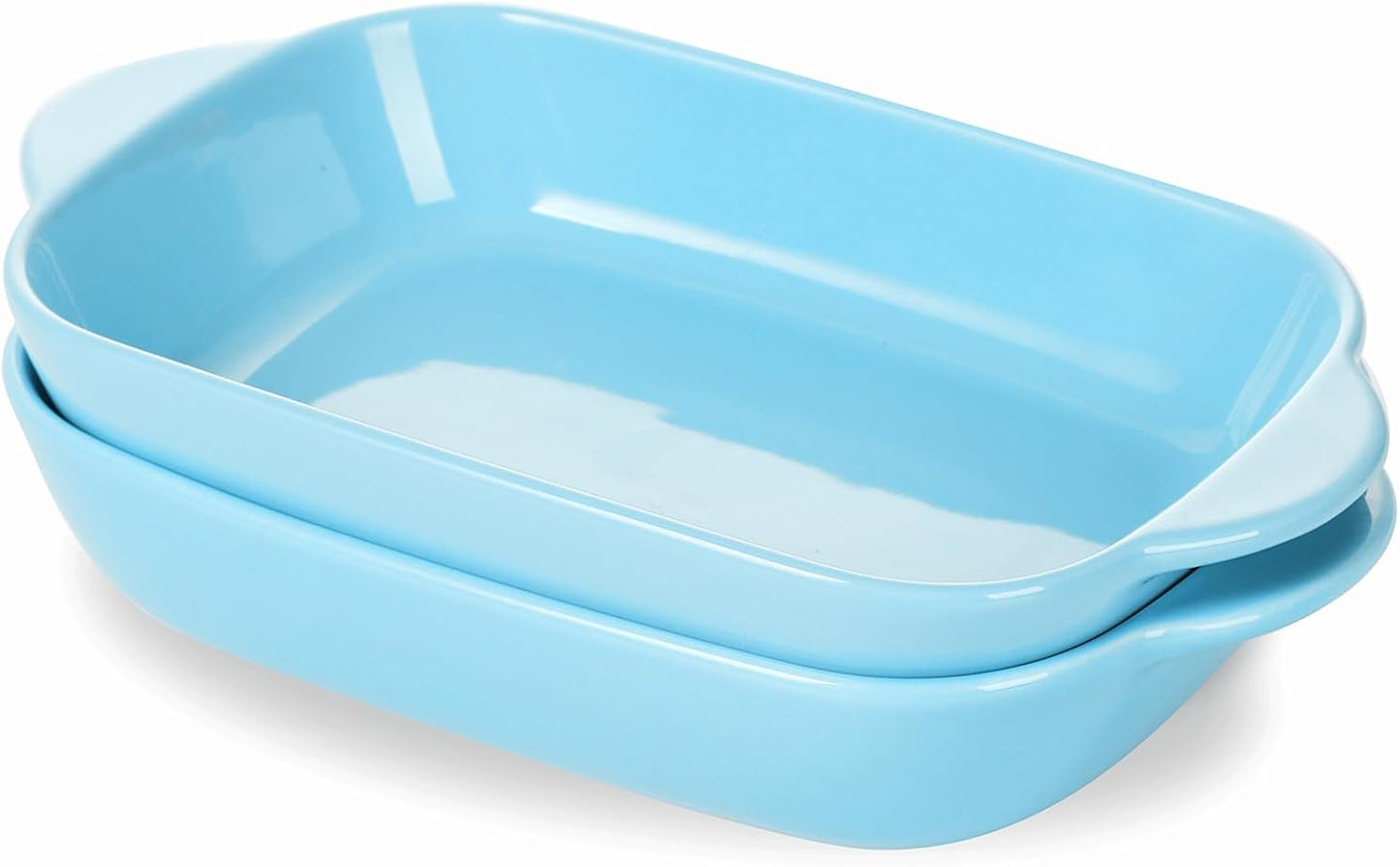 LEETOYI Ceramic Small Baking Dish, Porcelain 2-Piece Rectangular Bakeware with Double Handle, Baking Pans for Cooking and Cake Dinner 7.5"×5 (Turquoise)