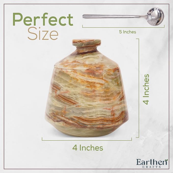 Marble Salt Cellar With Lid & Spoon Green Onyx 4" Salt Box, Stone Salt Container & Spice Jars, Stone Salt Holder for Counter, Spice Jar & Salt Jar