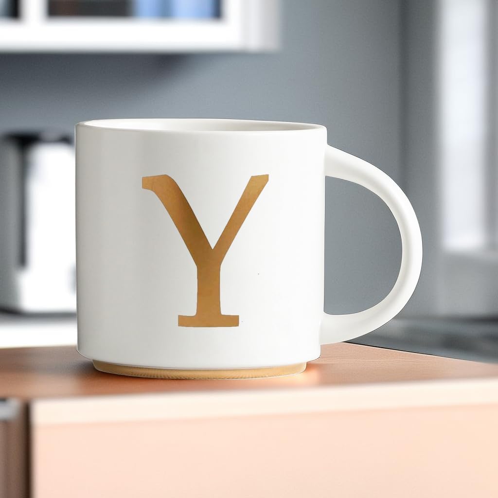 COLLECTIVE HOME - Monogram Ceramic Mugs, 15 oz Golden Initial Coffee Cups, Elegant Alphabet Tea Mugs, Elegant Personalized Mug with Gift Box, Unique Mug with Double Side Capital Letter (Y)