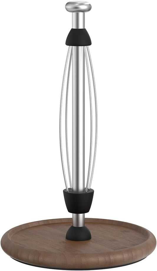 VEHHE Wooden Paper Towel Holder Countertop with Weighted Base, One-Handed Tear Paper Towel Holder Stand with Damping Function and EVA Non-Slip Pad, for Kitchen Bathroom Farmhouse