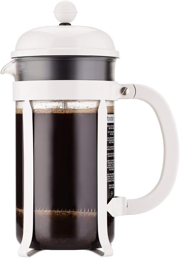 Bodum 34oz Chambord French Press Coffee Maker, High-Heat Borosilicate Glass, Stainless Steel, White – Made in Portugal