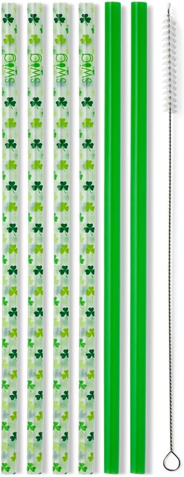 Swig Life Reusable Straws Pinch Proof + Green Tall Straw Set & Cleaning Brush, Each Straw is 10.25 inch Long (Fits Swig Life 20oz Tumblers, 22oz, and 32oz Tumblers)