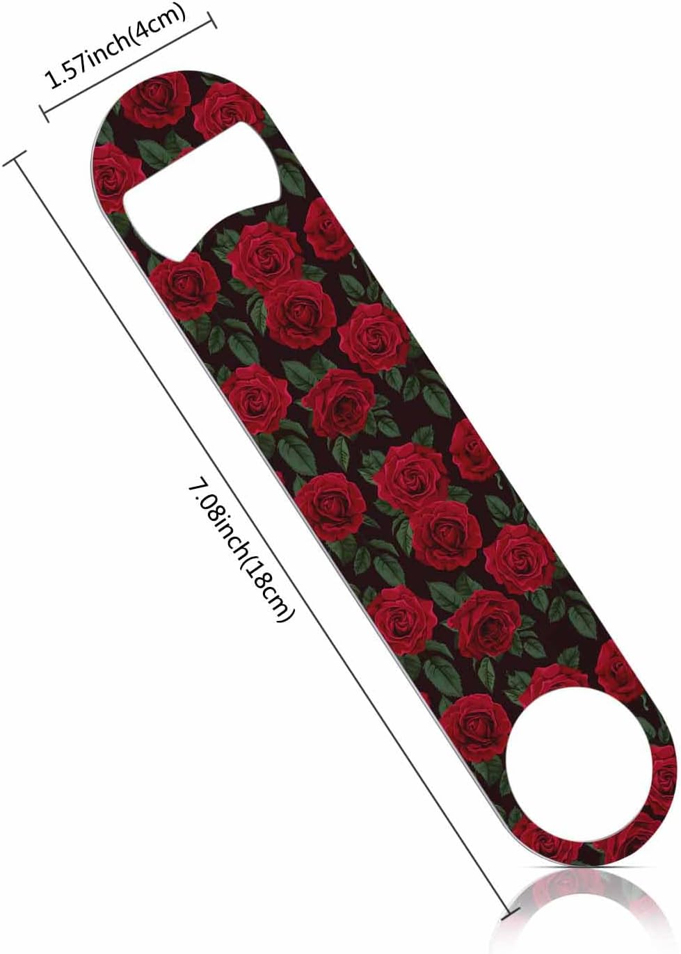 Red Rose Stainless Steel Bottle Opener Flower Art Romantic Floral Petal Blossom Green Leaf Valentine Mother's Day Flat Beer Bottle Opener Keychain for Home Kitchen Bar Restaurant Party Gift