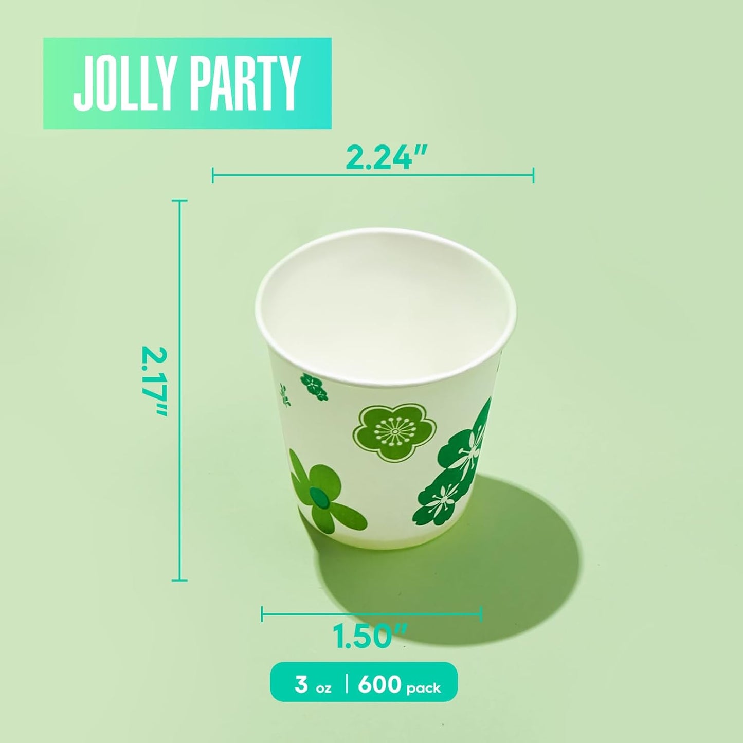 [600 Pack] Paper Cups, 3oz Disposable Bathroom Cups, Mouthwash Cups, Cold Disposable Drinking Cup for Party, Picnic, BBQ, Travel, and Event, Green Floral