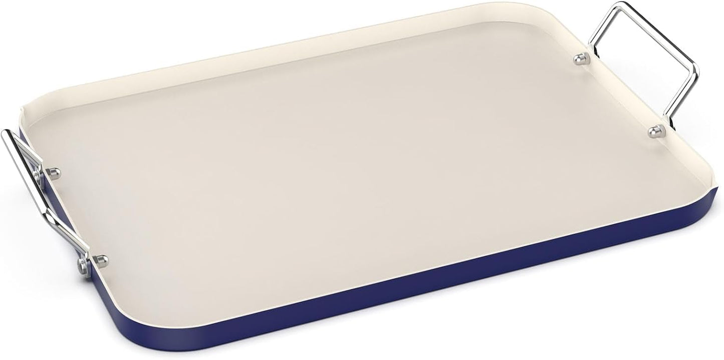 17.7" x 13" Burner Griddle Pan for Stove Top Oven, Stainless Steel Handles, Non Stick Ceramic Griddle Pan Griddle Skillet, PTFE Free PFOA Free, Blue