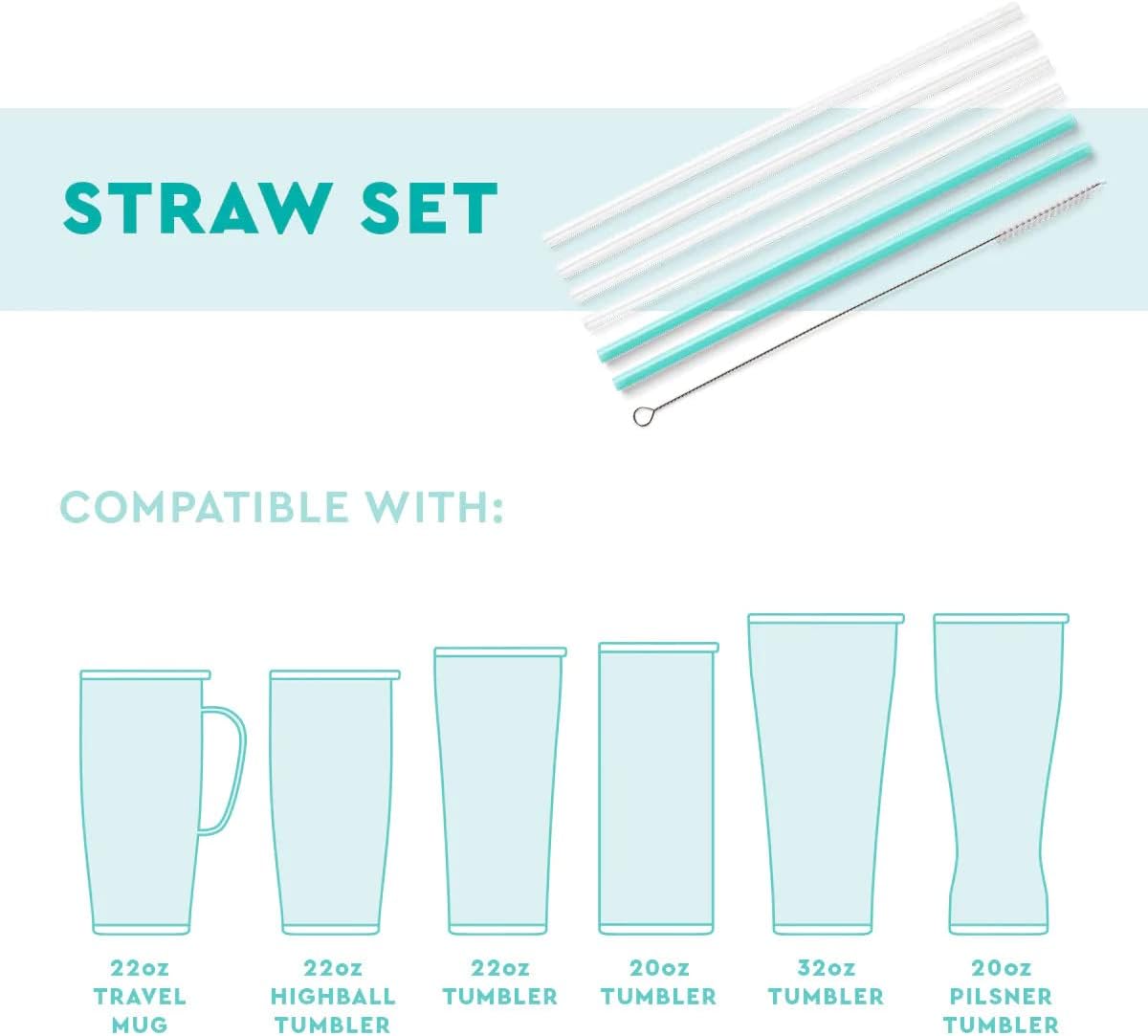 Swig Life Reusable Straws Bella Rosa + Navy Glitter Tall Straw Set & Cleaning Brush, Each Straw is 10.25 inch Long (Fits Swig Life 20oz Tumblers, 22oz, and 32oz Tumblers)