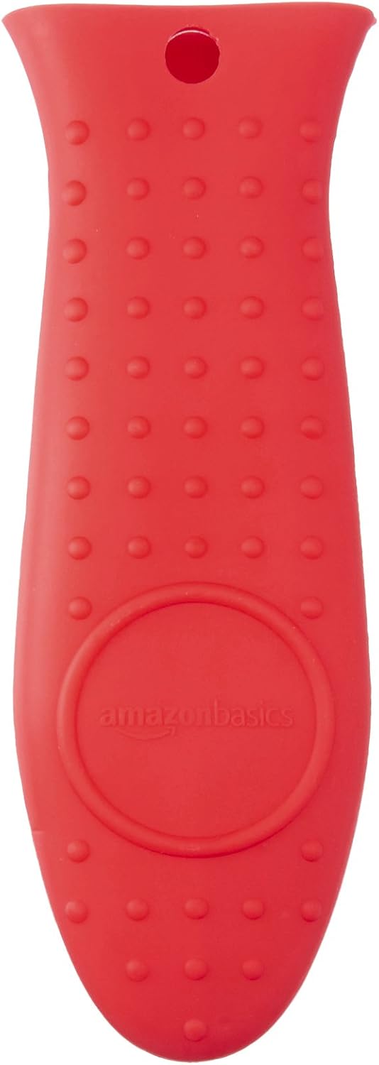 Amazon Basics Silicone Pot Holder Hot Skillet Rectangular Handle Cover for kitchen, Red, 5.6"L x 1.9"W