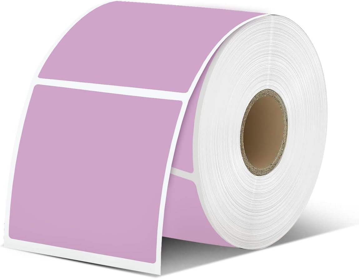iEager Purple Square Thermal Label Stickers, 2"x2" Self-Adhesive Square Direct Thermal Labels with Perforation Line, 500 Sheets/Roll