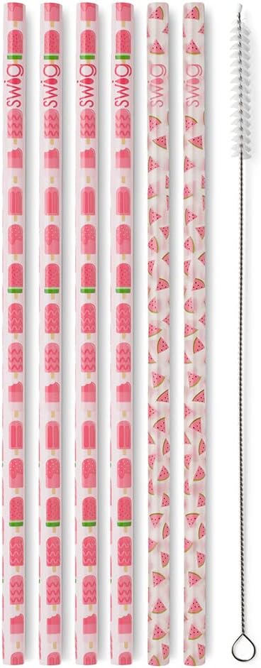 Swig Life Reusable Straws Melon Pop + Watermelon Tall Straw Set & Cleaning Brush, Each Straw is 10.25 inch Long (Fits Swig Life 20oz Tumblers, 22oz, and 32oz Tumblers)