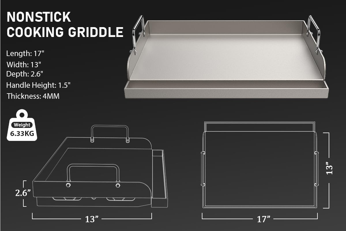 Utheer 17" x13" Nonstick Cast Iron Griddle for Gas Grill, Cooking Griddle Pan for Outdoor Gas Grill, Muti-Purpose Cooking Flat Top Plate for Weber, Nexgrill, Charbroil, Camp Chef, Kenmore