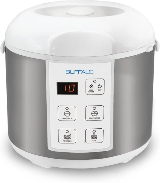 Buffalo Classic Rice Cooker with Clad Stainless Steel Inner Pot - Electric Rice Cooker for White/Brown Rice, Grain - Easy-to-clean, Non-Toxic & Non-Stick, Auto Warmer (5 Cup)