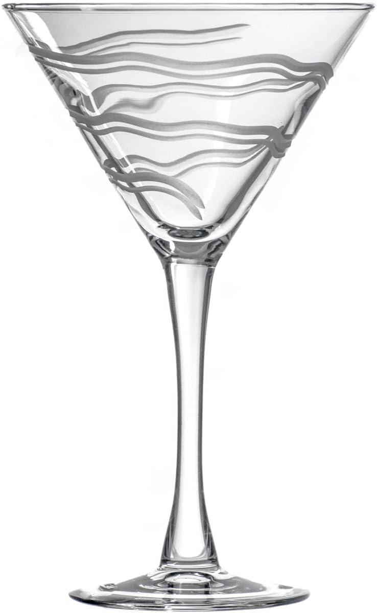 Rolf Glass Good Vibrations Martini Glass | Set of 2 Stemmed 10oz Martini Glasses | Lead-Free and Diamond-Wheel Engraved | Etched Spiral Glassware | Made in America