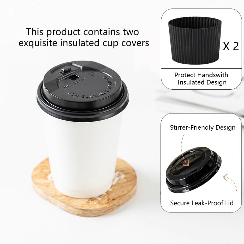 Disposable Coffee Cups with Lids 12 oz (100 Pack), White To Go Paper Coffee Cups for Hot & Cold Beverages, Suitable for Party, Picnic, Travel, and Events